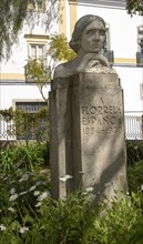 Statue bust sculpture of poet feminist writer Florbela Espanca 1894-1930, Jardim Publico park,