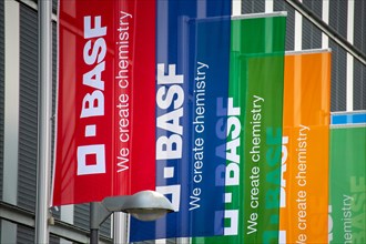 BASF flags in Ludwigshafen am Rhein