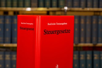 Symbolic image of tax advice: specialist book STEUERGESETZE from Beck-Verlag in front of a