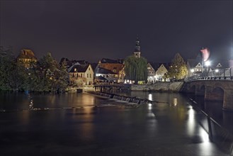 Night view of the old town with St John's Church and Pegnitz, Lauf an der Pegnitz, Middle