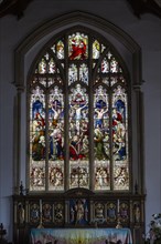 Stained glass east window of Crucifixion c1891 J Hardman, Aldeburgh church, Suffolk, England, UK