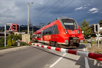 The Werdenfelsbahn, a local train operated by Deutsche Bahn, in Seefeld, Tyrol. The Werdenfelsbahn