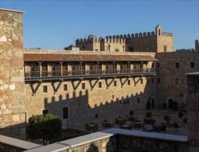 Courtyard of castle Parador hotel, Siguenza, Guadalajara province, Spain, Europe