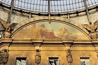 Vittorio Emanuele II Gallery, glass dome seen from the arcade, the world's first covered shopping