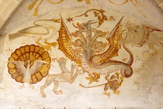 Image set of Casas Pintadas, Evora, Portugal unusual 16th-century murals paintings of creatures