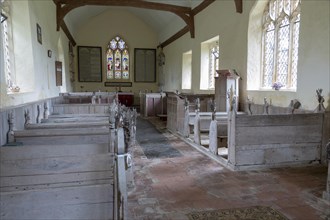 Historic interior unchanged since 18th century, Church of Saint Mary, Badley, Suffolk, England, UK