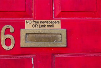 No free newspapers or junk mail letter box sign notice, UK