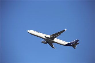 A Lufthansa passenger aircraft takes off from Frankfurt Airport