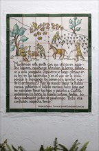 Ceramic tiled illustrated story about history, Frigiliana, Province of Malaga, Andalusia, Spain,