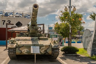 Front view of 8 inch self-propelled gun on display at seaside park in Seosan, South Korea, Asia