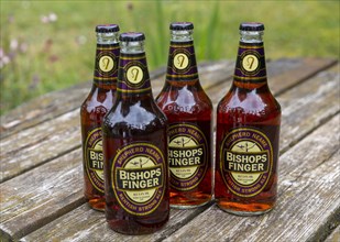 Four bottles of Bishops Finger Kentish strong ale brewed by Shepherd Neame, UK 5.4% alcohol content