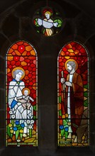 Stained glass window of Blessed Virgin Mary and baby Jesus, Meg Lawrence, Hollesley, Suffolk,