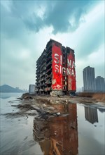 Symbolic image for the collapse of Rene Benko's SIGNA Group, a red tower block with the company