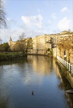 Abbey Mills former industrial mill on River Avon in town of Bradford on Avon, Wiltshire, England,