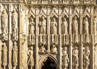 Medieval West Front Image screen stone carvings, Gothic architecture c 13th century, Exeter