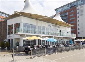 Aurora waterfront restaurant modern architecture, Wet Dock redevelopment, Ipswich, Suffolk,