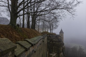 Winter atmosphere at the mountain fortress, Koenigstein, Saxony, Germany, Europe