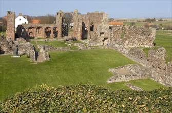 Ruins of Lindisfarne priory Holy Island, Northumberland, England, UK