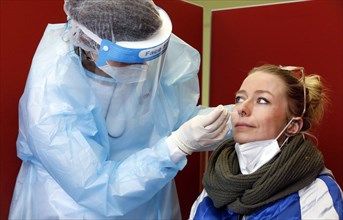 A woman is tested in a Corona rapid test centre, Eberswalde, 17.03.2021