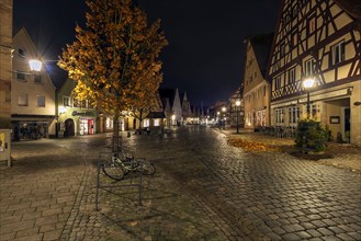 Market square at night in autumn, Lauf an der Pegnitz, Middle Franconia, Bavaria, Germany, Europe