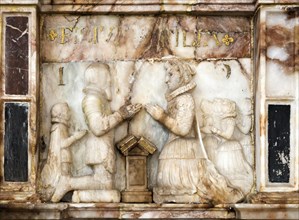 Tudor period 16th century Timperley family memorial alabaster monument Church of Saint Nicholas,