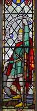 Stained glass window of King Alfred the Great, Pewsey church, Wiltshire, England, UK c 1924 G.E.R.