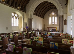 Interior of historic village parish church at Kenton, Suffolk, England, UK