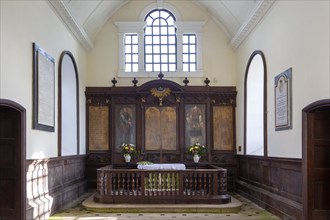 Village parish church Shotley, Suffolk, England, UK altar reredos in sanctuary