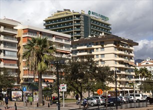 Apartment blocks and Hotel Florida Spa on the seafront, Fuengirola, Costa del Sol, Andalusia,