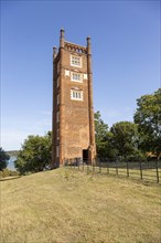 Freston Tower, a six-storey red brick Tudor folly built in 1570s, near Ipswich, Suffolk, England,