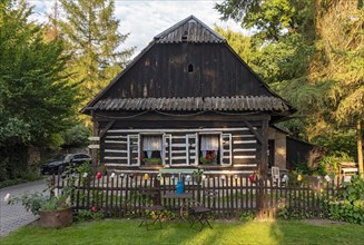 Restored picturesque traditional village log house in Cista u Litomysle, Pardubice Region, Czech