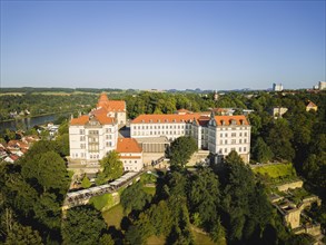 Pirna on the Elbe. General view of the old town centre with Sonnenstein Fortress, Pirna, Saxony,
