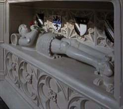Memorial tomb Sir William Clopton 1375-1446 with red rose, Holy Trinity Church, Long Melford,