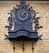 Historic clock on Ayuntamiento building, Laguardia, Alava, Basque Country, northern Spain