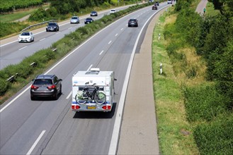 Caravan on the motorway (A 65 near Landau, Rhineland-Palatinate)