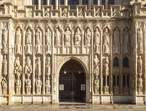 Medieval West Front Image screen stone carvings, Gothic architecture c 13th century, Exeter