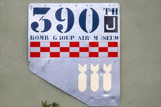 Sign for 390 Bomb Group air museum, Parham airfield, Suffolk, England, UK