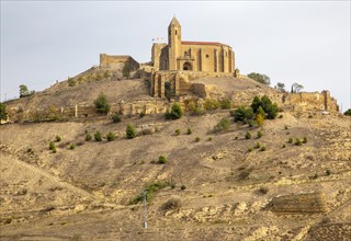Church and castle on hilltop at village of San Vicente de la Sonsierra village, La Rioja, Spain,