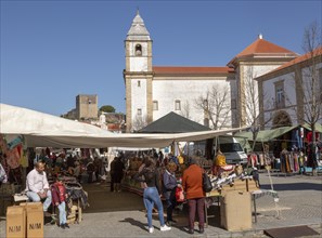 Igreja de Santa Maria da Devesa church on market day, Castelo de Vide, Alto Alentejo, Portugal,
