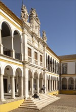 Facade of old chapel Colegio do Espirito Santo, historic courtyard of Evora University, Evora, Alto