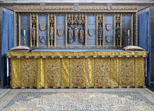 Interior of the priory church at Edington, Wiltshire, England, UK altar reredos by Randoll Blacking