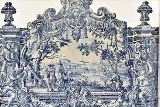 Azulejos, tile painting, Monastery of Sao Vicente de Fora, built until 1624, Old Town, Lisbon,