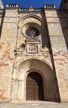 Romanesque facade of Cathedral church, Catedral de Santa Maria de Sigueenza, Siguenza, Guadalajara
