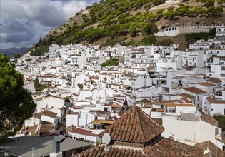 Whitewashed houses on hillside in mountain village of Mijas, Costa del Sol, Malaga province,