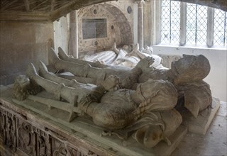 Berkeley church burial chapel foreground Lord James 1417-1463 and son James beyond Lord Henry