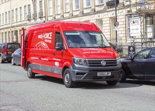 Red Parcel Force Worldwide delivery van, Great Pulteney Street, Bath, Somerset, England, UK