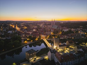 Aerial view of the old town of Goerlitz in the evening in Upper Lusatia, Goerlitz, Saxony, Germany,