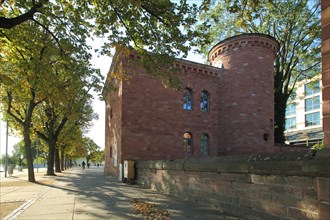 Historic Fort Malakoff, city fortifications, tower, banks of the Rhine, old town, Mainz,