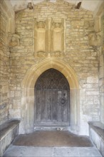 Doorway in porch of Wellow church, Somerset, England, UK
