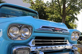 Close-up of a blue Chevrolet Apache from the 1950s